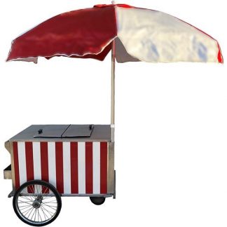 Ice Cream Cart, Red & White w/bells, with umbrella