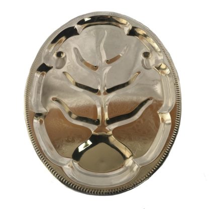 Tray, Chrome 18" x 13" Oval Serving, Tree Pattern